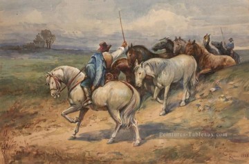 Arrondir les chevaux en Italie Enrico Coleman genre Peinture à l'huile